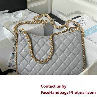 Chanel Shiny Crumpled Lambskin  &  Gold-Tone Metal Large Hobo Bag AS4287 Gray 2023
